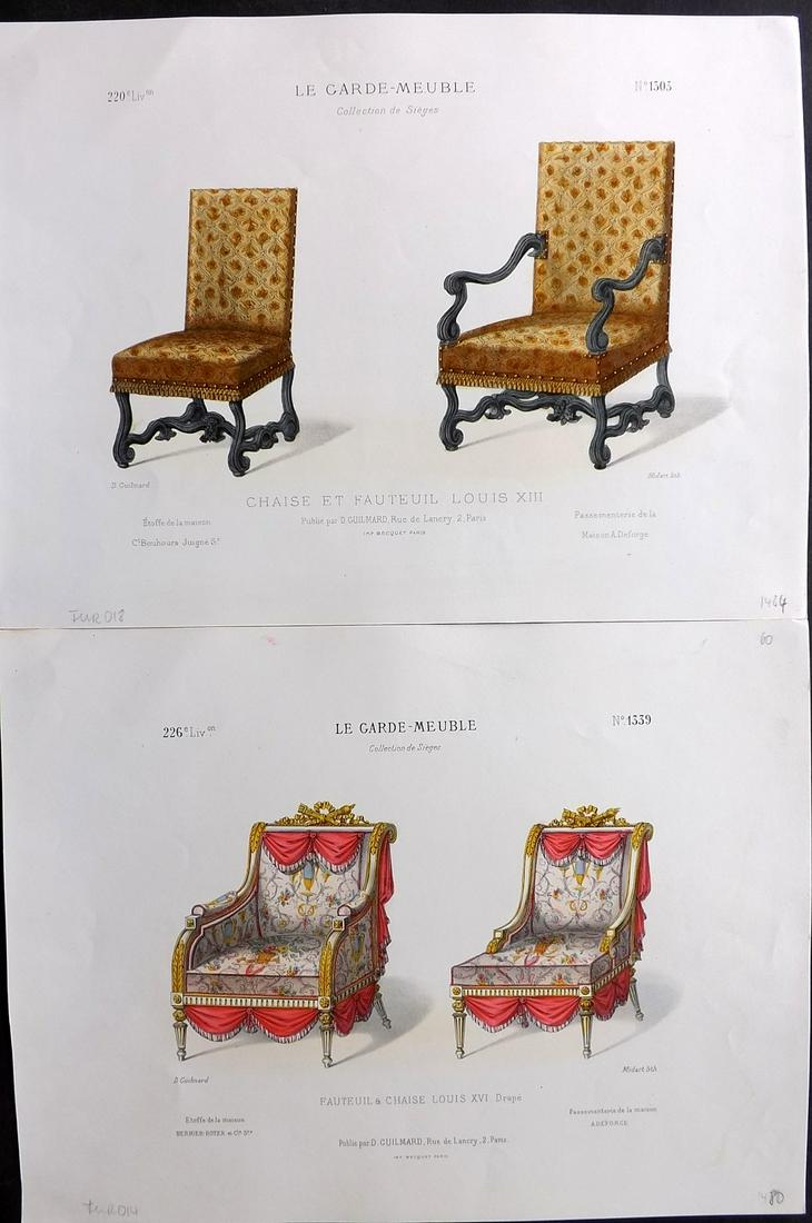 Le Garde-Meuble C1870 Pair of Folio Hand Col French Furniture Prints (1 of 2)