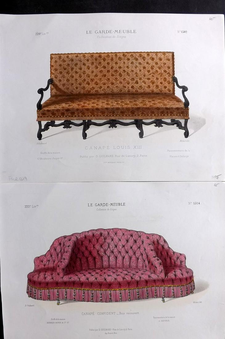 Le Garde-Meuble C1870 Pair of Folio Hand Col French Furniture Prints (1 of 2)