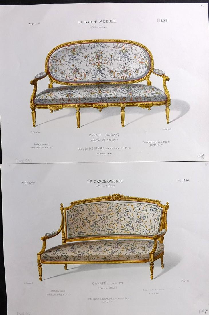 Le Garde-Meuble C1870 Pair of Folio Hand Col French Furniture Prints (1 of 2)