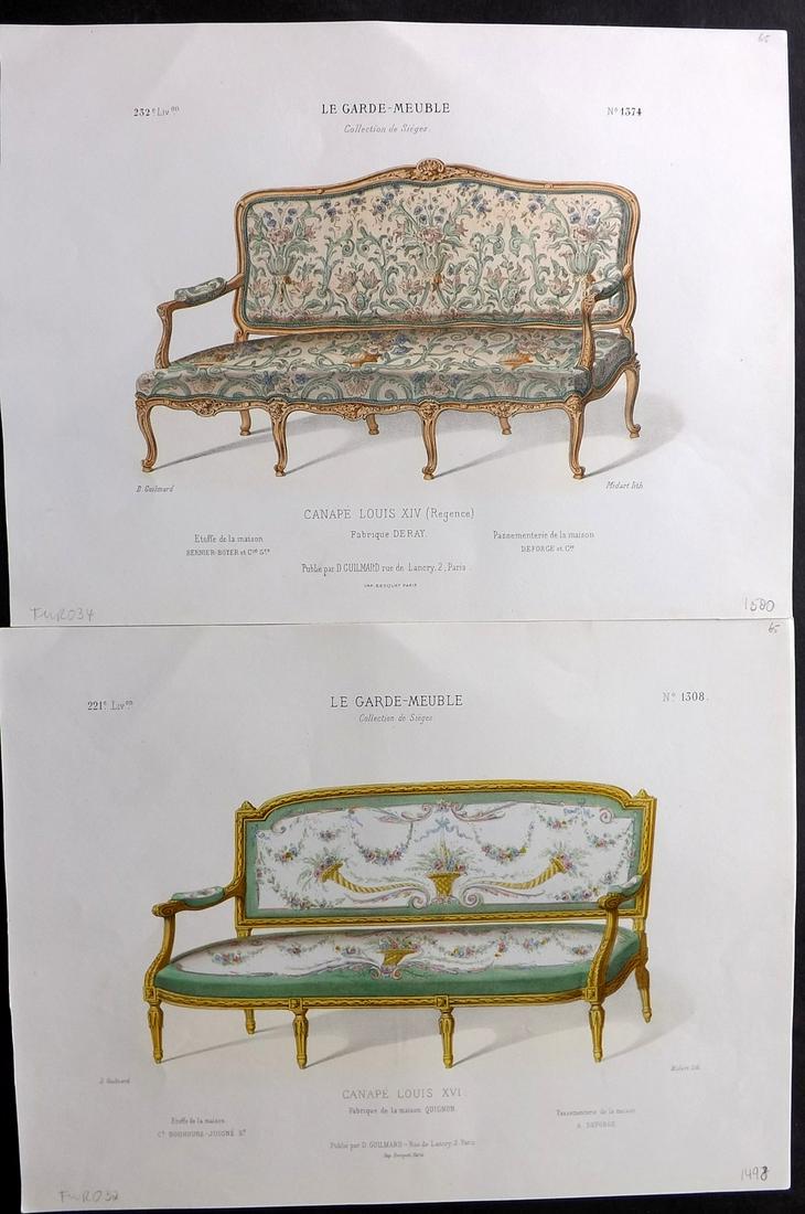 Le Garde-Meuble C1870 Pair of Folio Hand Col French Furniture Prints (1 of 2)