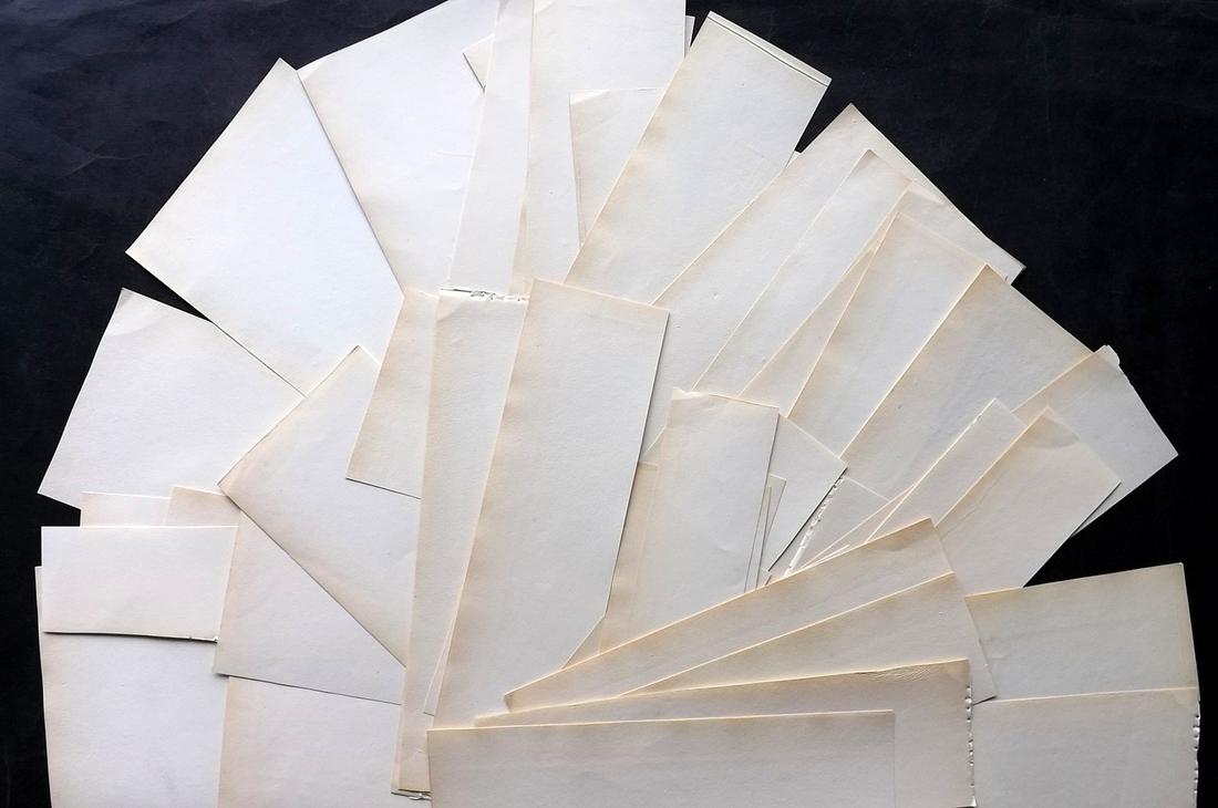 Old Paper, Bookbinding 1812 Lot of 50 Whatman Wove Sheets: Lot of 50 Whatman Wove Paper Sheets, made in Britain in 1812. All from the same source, trimmed from larger sheets, so varying sizes. Several bearing "J. Whatman 1812" watermark. Paper Size: Up to 11 