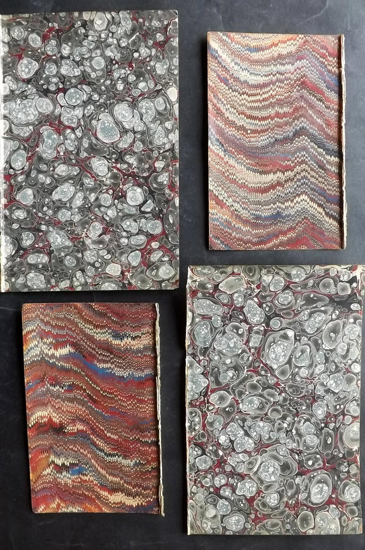 Old Paper, Bookbinding 19th Cent. Lot of 4 Marble End Papers, 8vo: Lot of 4 Marbled End Papers made in Britain in the 19th Cent. 8vo.Paper Size: Up to 10 x 6 inch (25 x 16cm) Good Condition