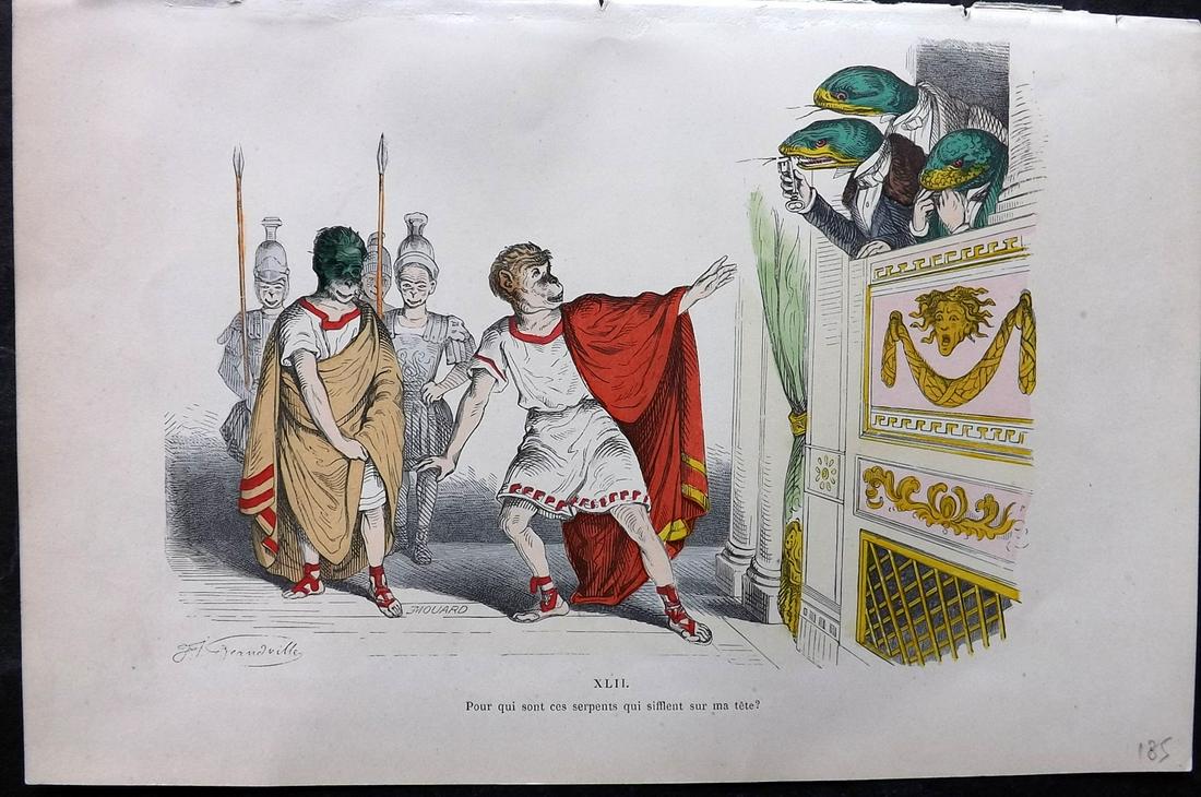 Grandville, J. J. 1869 HC Anthropomorphic Print. Emperor Monkey & Snakes (1 of 2)