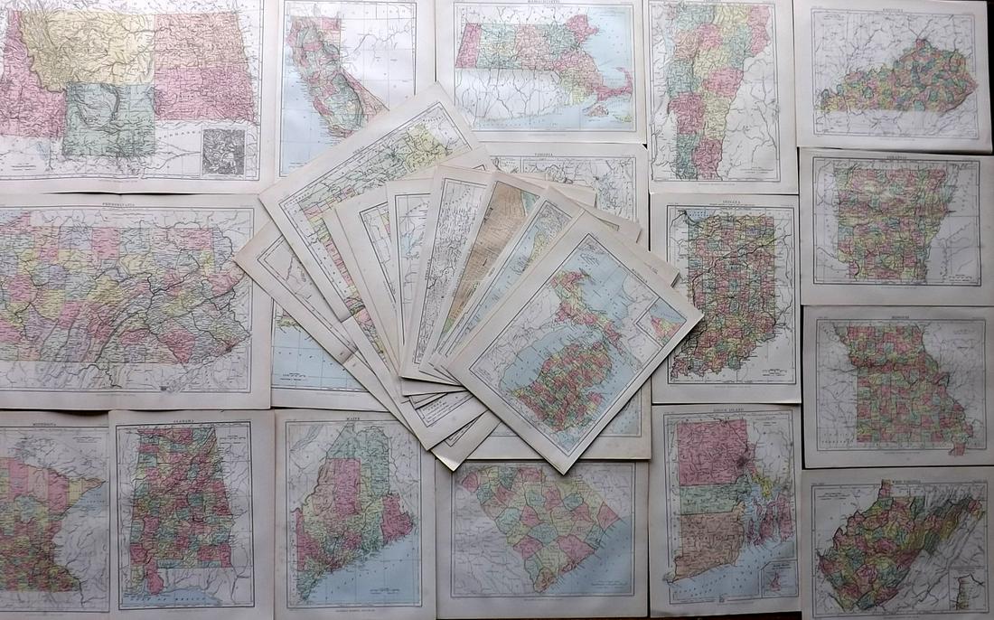 Encyclo. Brit. 1898 Lot of 38 USA State Maps. Texas, Florida etc (1 of 7)