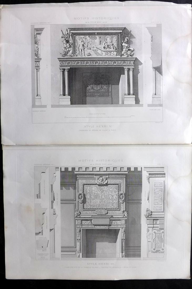 Daly, Cesar 1881 Pair of LG Architecture Prints. Chimney Pieces (1 of 2)