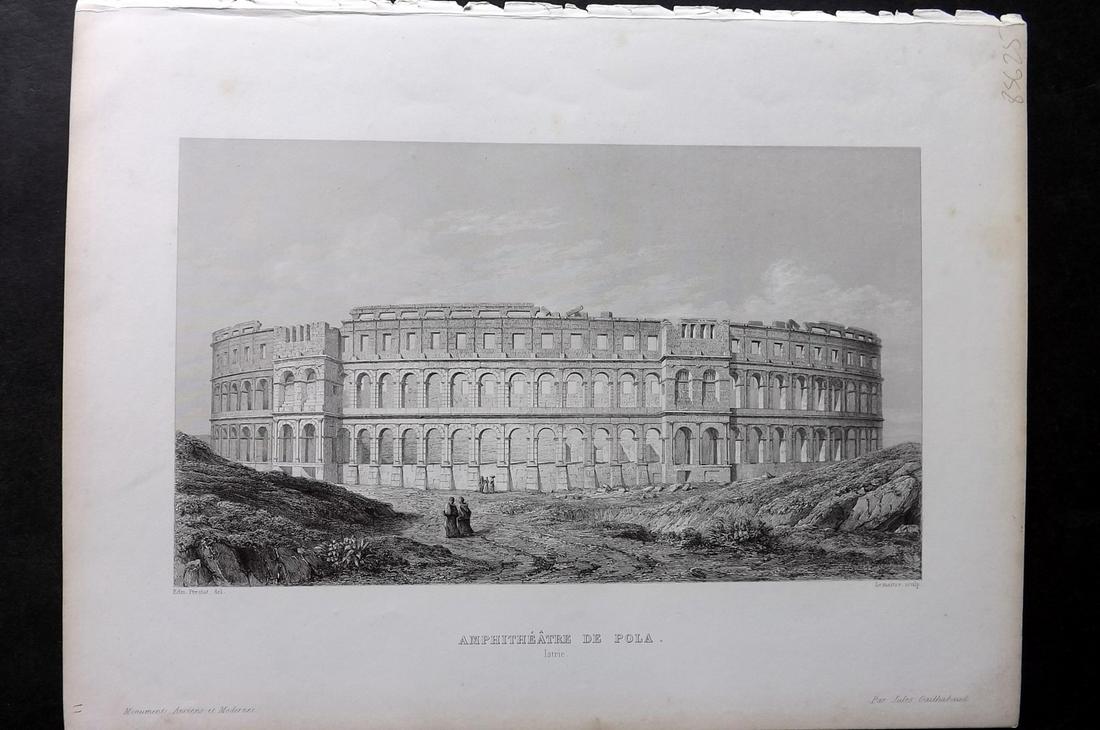 Gailhabaud, Jules 1850 Folio Print. Amphitheatre de Pola, Istrie Istria Croatia (1 of 2)