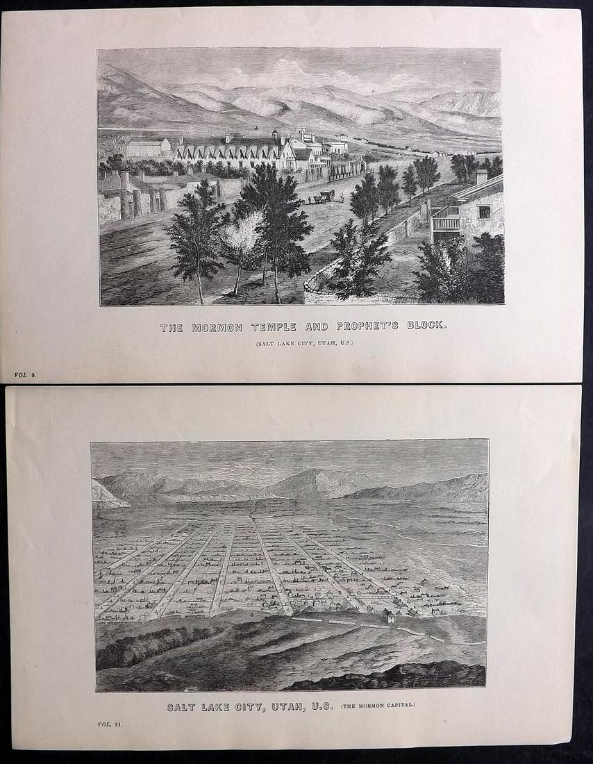 Nat. Encyclo. 1891 Pair of Prints. Salt Lake City, Utah. Mormons (1 of 2)