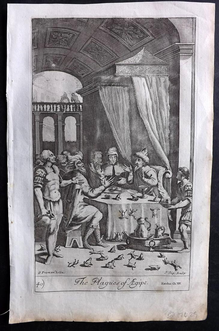 Blome, Richard C1720 Folio Religious Print. Plagues of Egypt 40 (1 of 2)