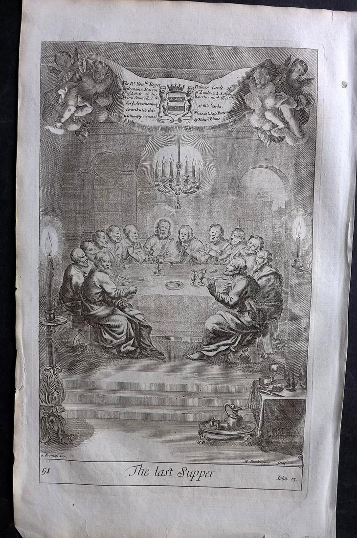 Blome, Richard C1720 Folio Religious Print. The Last Supper 51 (1 of 2)