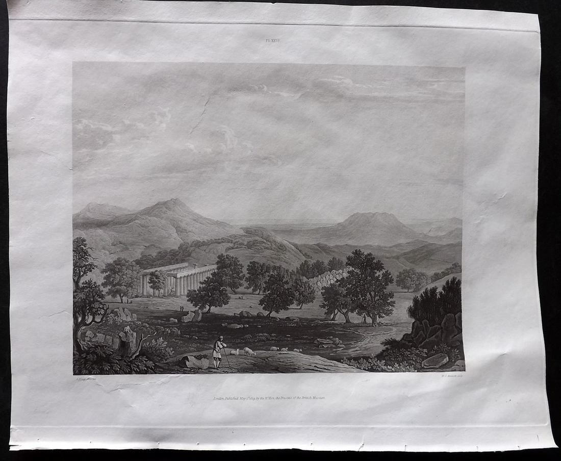 Bennett after Foster 1818 Folio Print. Temple of Apollo, Greece 26: Aquatint Published 1812-61, London for "A Description of the Collection of Ancient Marbles in the British Museum" by the British Museum, Department of Greek and Roman Antiquities. Paper Size: 13.5 x 1