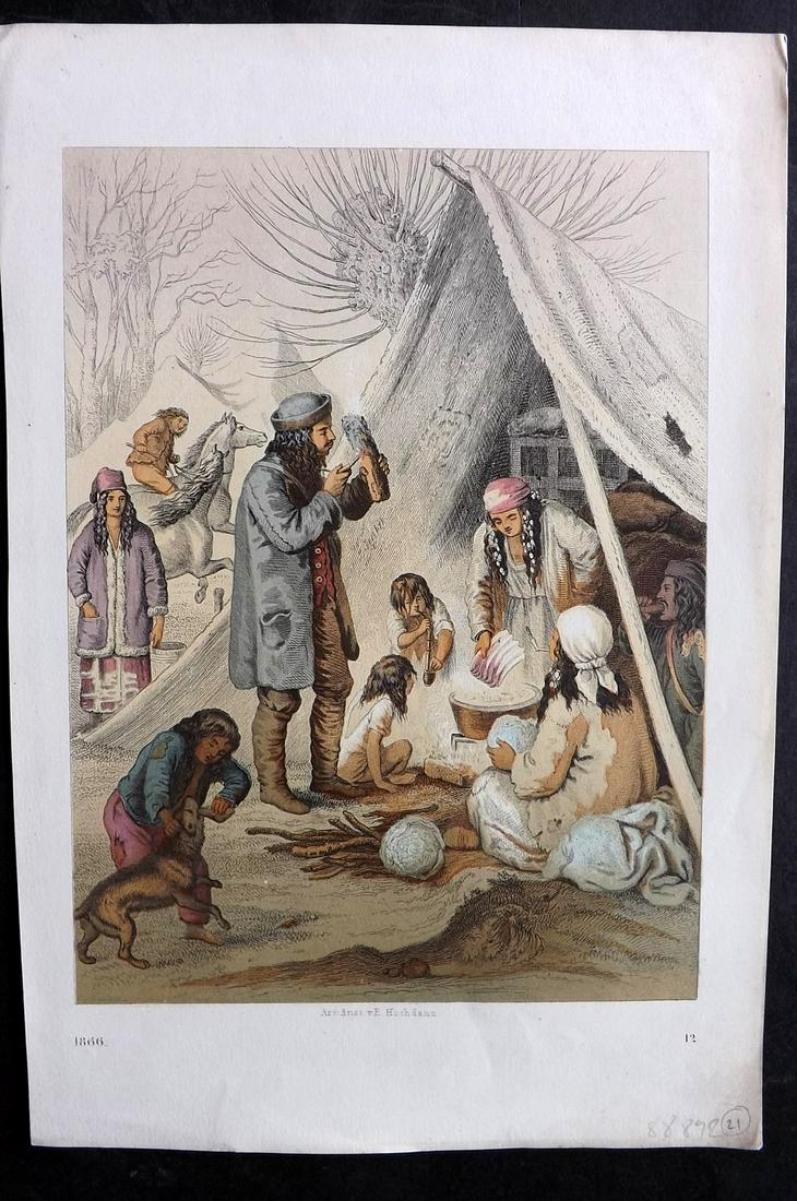 Hoffmann, Carl 1866 Hand Col Print. North Germany Village Scene 12 (1 of 2)