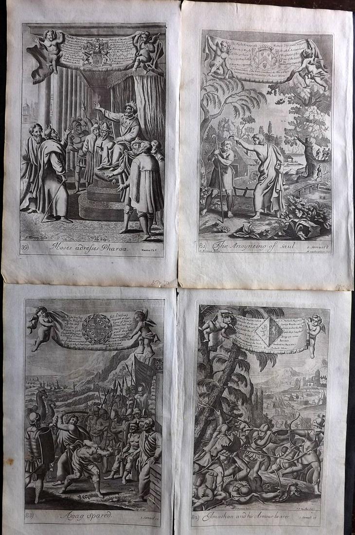 Blome, Richard C1720 Lot of 4 Folio Antique Religious Prints: Folio Copper Plates Published C1720 by M. Cooper, London for "The History of the Holy Bible" by Richard Blome. Some of the best Artist's of the time were commissioned to Engrave the images, including 