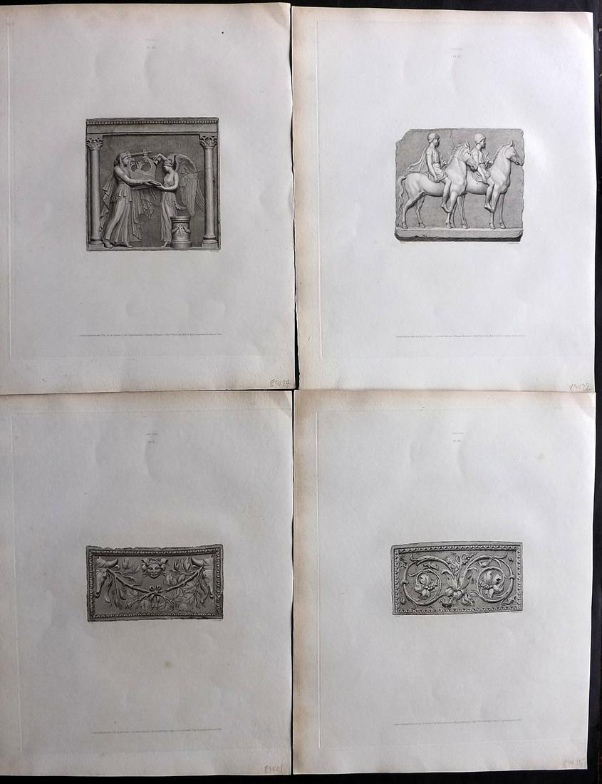 British Museum Ancient Marbles 1815 Lot of 4 Greek Bas Relief Prints (1 of 2)