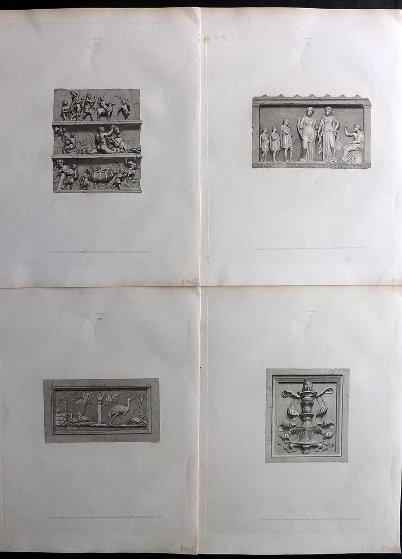 British Museum Ancient Marbles 1815 Lot of 4 Greek Bas Relief Prints (1 of 2)