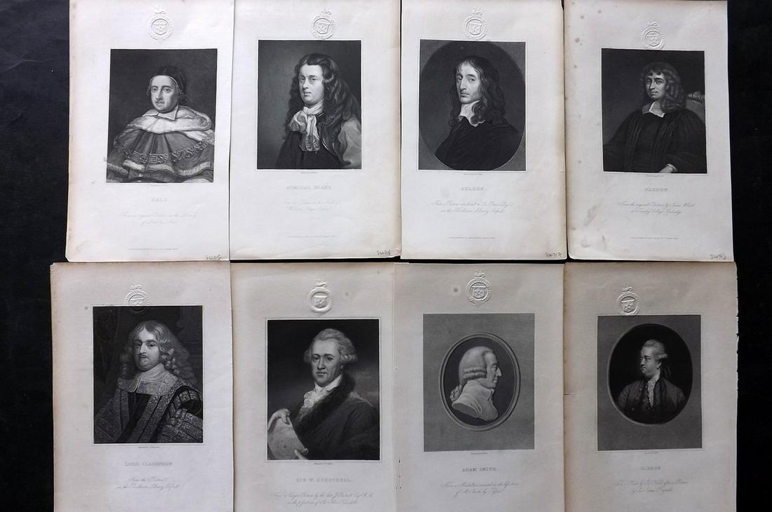 Knight, Charles 1830's Lot of 8 Steel Engraved Portraits (Library Stamps): Steel Engravings Published 1833-37 by Charles Knight & The SDUK, London for "The Gallery Of Portraits: With Memoirs" Paper Size: 10 x 7 inch (26 x 19cm) Approx. Discrete library blindstamp in top marg