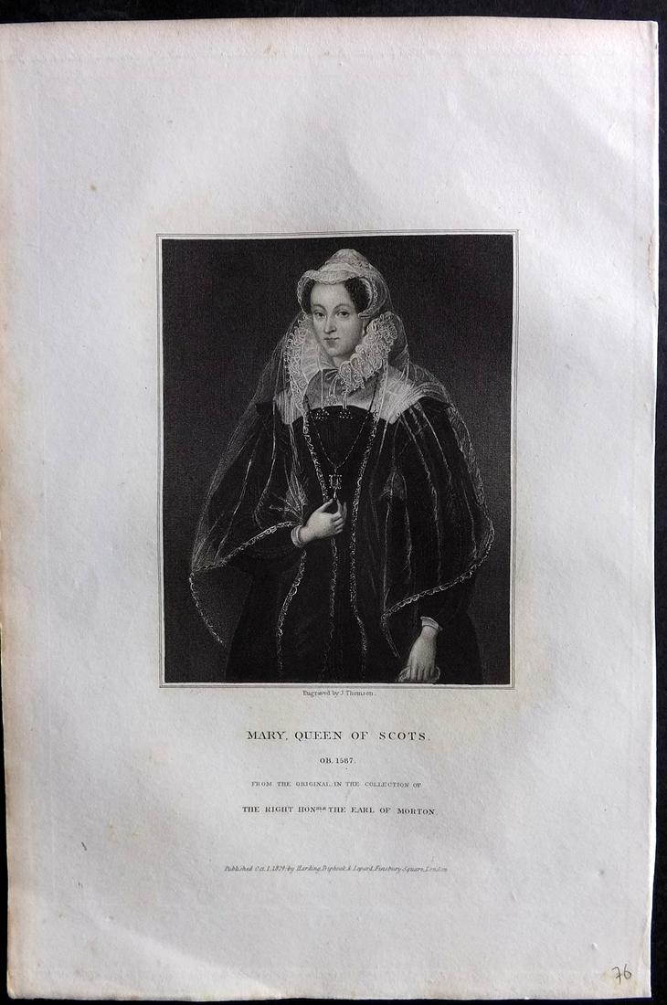 Lodge, Edmund C1830 Antique Portrait Print. Mary Queen of Scots (1 of 2)