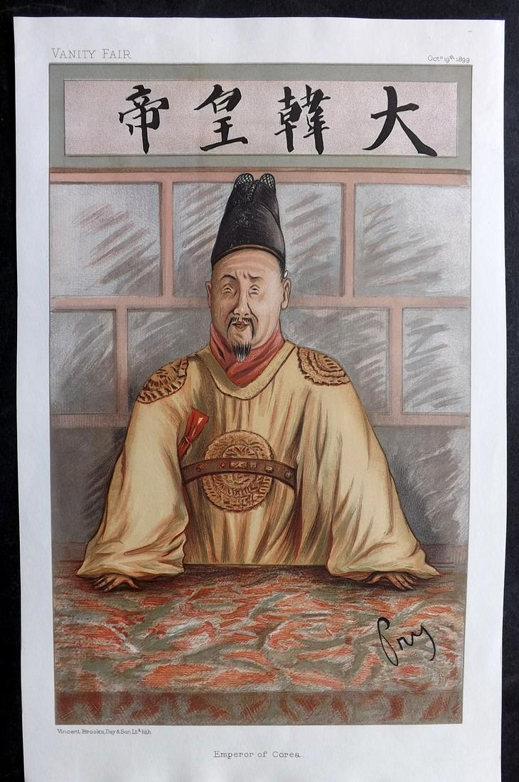 Vanity Fair Print 1899 Emperor of Korea, Royalty: Chromolithograph Published 1869-1914, London for "Vanity Fair" Paper Size: 15 x 10 inch (38 x 25cm) Approx. Good Condition