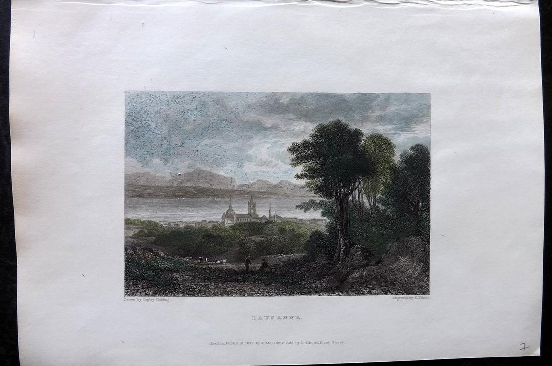 Finden & Byron 1833 Hand Col Print. Lausanne, Switzerland: Hand Colored Steel Engraving Published 1833, London for "Letters and Journals of Lord Byron: with Notices of His Life" by Thomas Moore. Illustrated by Turner, Stanfield et al. Engraved by the Finden B