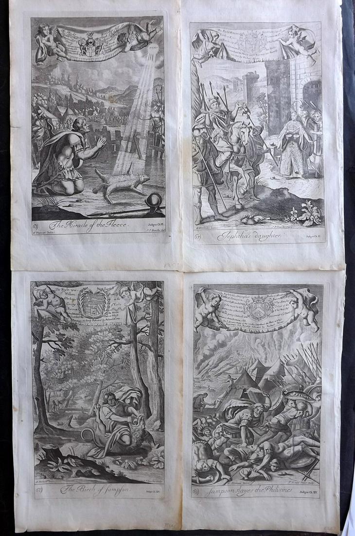Blome, Richard C1720 Lot of 4 Folio Antique Religious Prints: Folio Copper Plates Published C1720 by M. Cooper, London for "The History of the Holy Bible" by Richard Blome. Some of the best Artist's of the time were commissioned to Engrave the images, including 