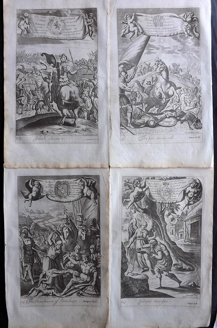 Blome, Richard C1720 Lot of 4 Folio Antique Religious Prints: Folio Copper Plates Published C1720 by M. Cooper, London for "The History of the Holy Bible" by Richard Blome. Some of the best Artist's of the time were commissioned to Engrave the images, including 
