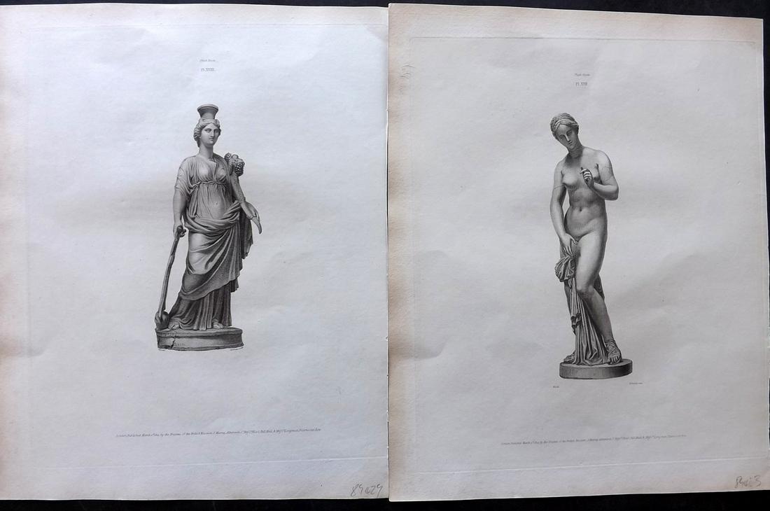 British Museum Ancient Marbles 1815 Pair of Greek Statue Prints (1 of 2)