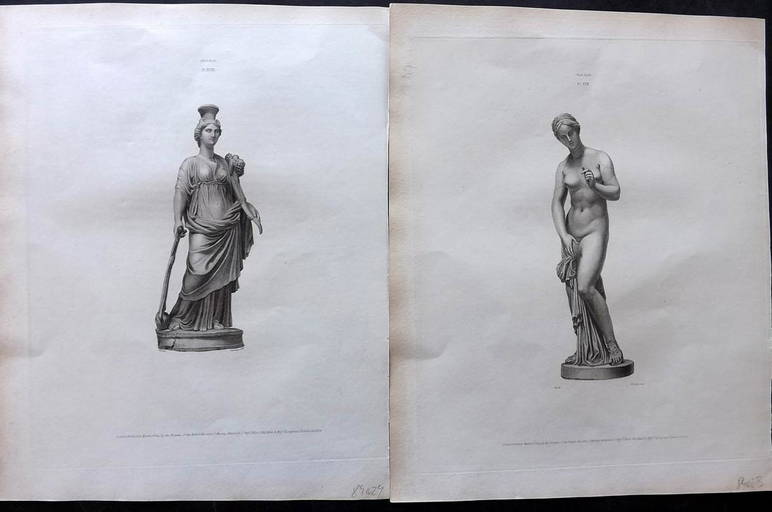 British Museum Ancient Marbles 1815 Pair Of Greek Statue Prints