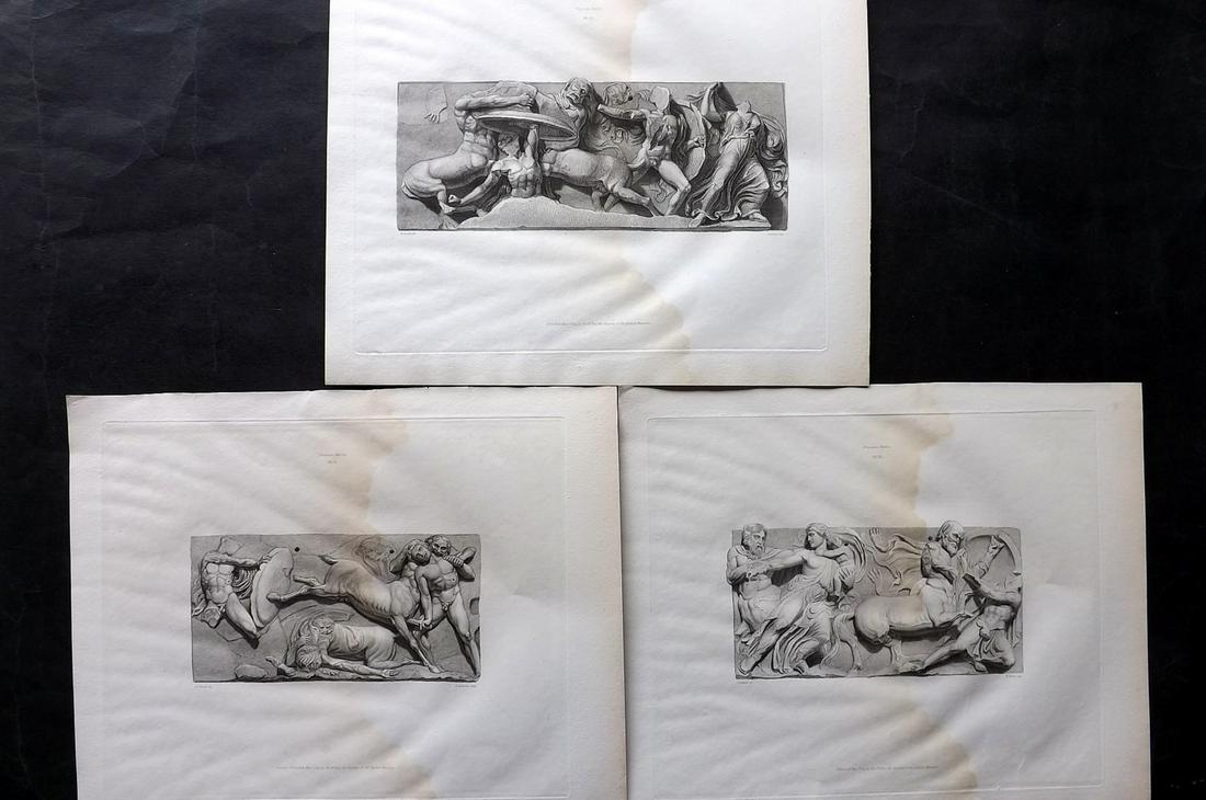 British Museum Ancient Marbles 1820 Lot of 3 Folio Ancient Marbles: Stipple Engravings Published 1812-61, London for "A Description of the Collection of Ancient Marbles in the British Museum" by the British Museum, Department of Greek and Roman Antiquities. Paper Size