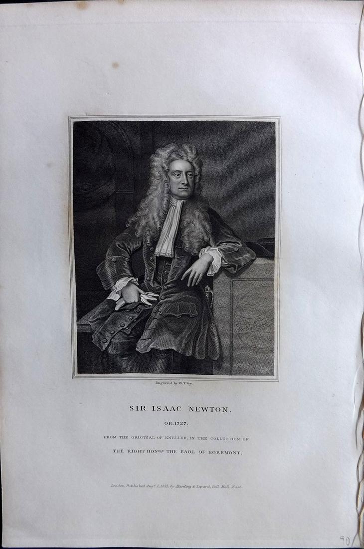 Lodge, Edmund C1830 Antique Portrait Print. Sir Isaac Newton (1 of 2)