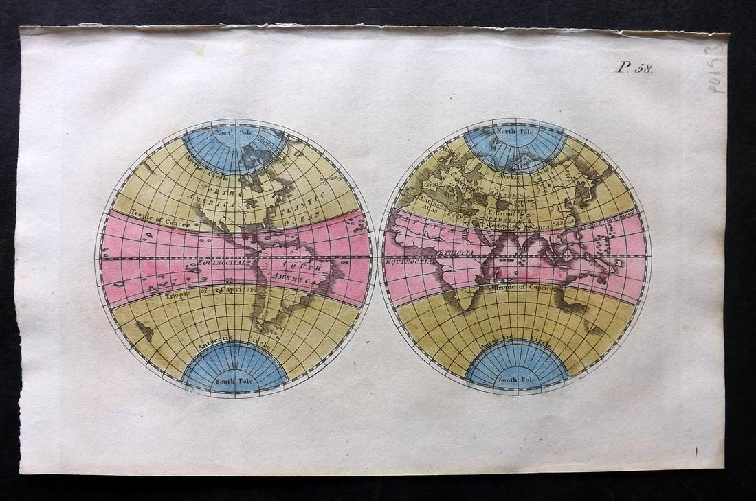 Martyn, John 1819 Hand Col Map. World Hemispheres. Classical (1 of 2)