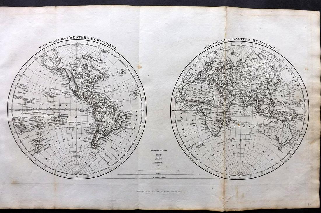 Russell & Barclay C1825 Antique Folio Map. World Hemispheres (1 of 2)