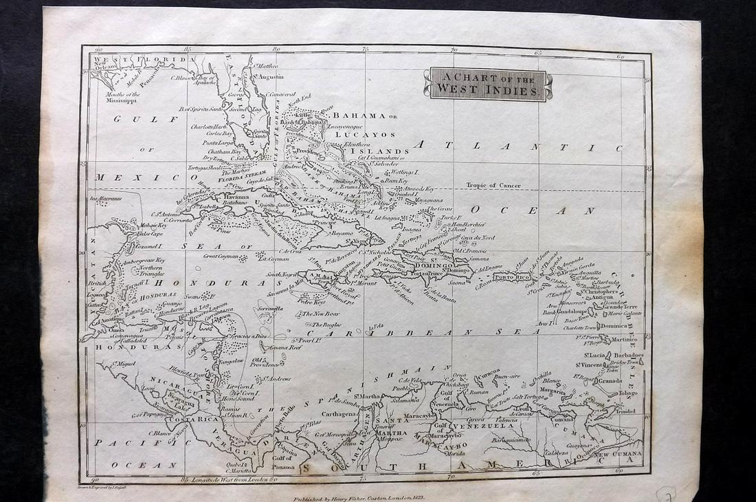 Russell & Barclay C1825 Antique Map. Chart of the West Indies (1 of 2)
