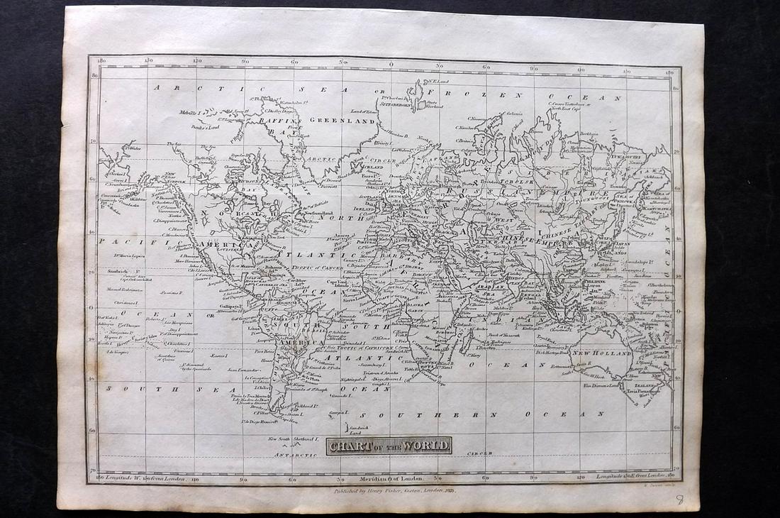 Russell & Barclay C1825 Antique Map. Chart of the World (On Mercator Proj.) (1 of 2)
