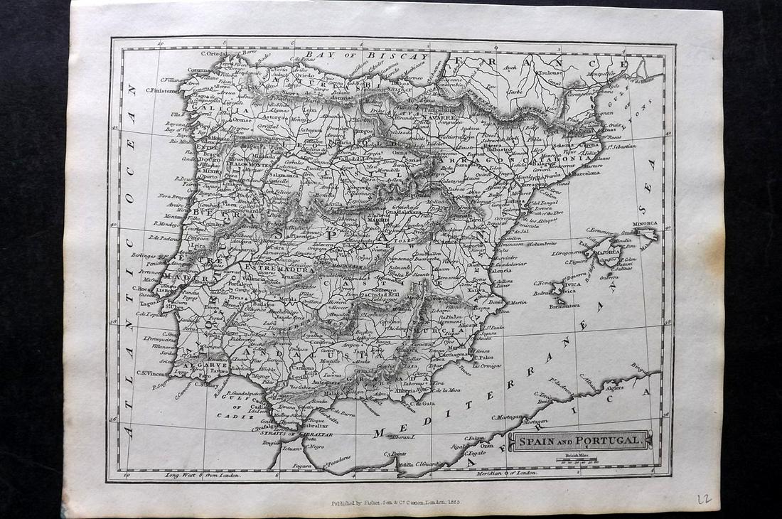 Russell & Barclay C1825 Antique Map. Spain and Portugal (1 of 2)