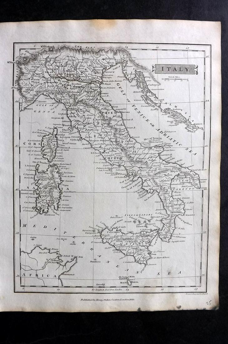 Russell & Barclay C1825 Antique Map. Italy (1 of 2)
