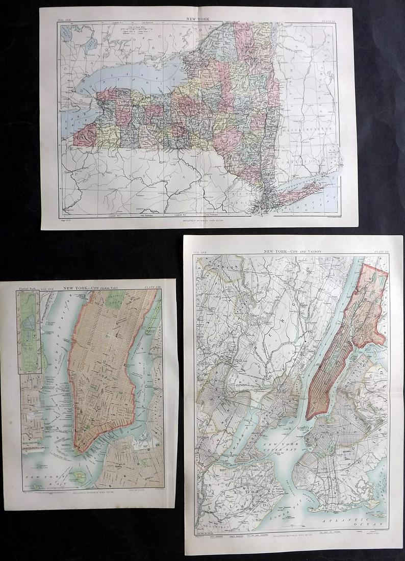 Encyclo. Brit. 1898 Lot of 3 Maps. New York (1 of 2)