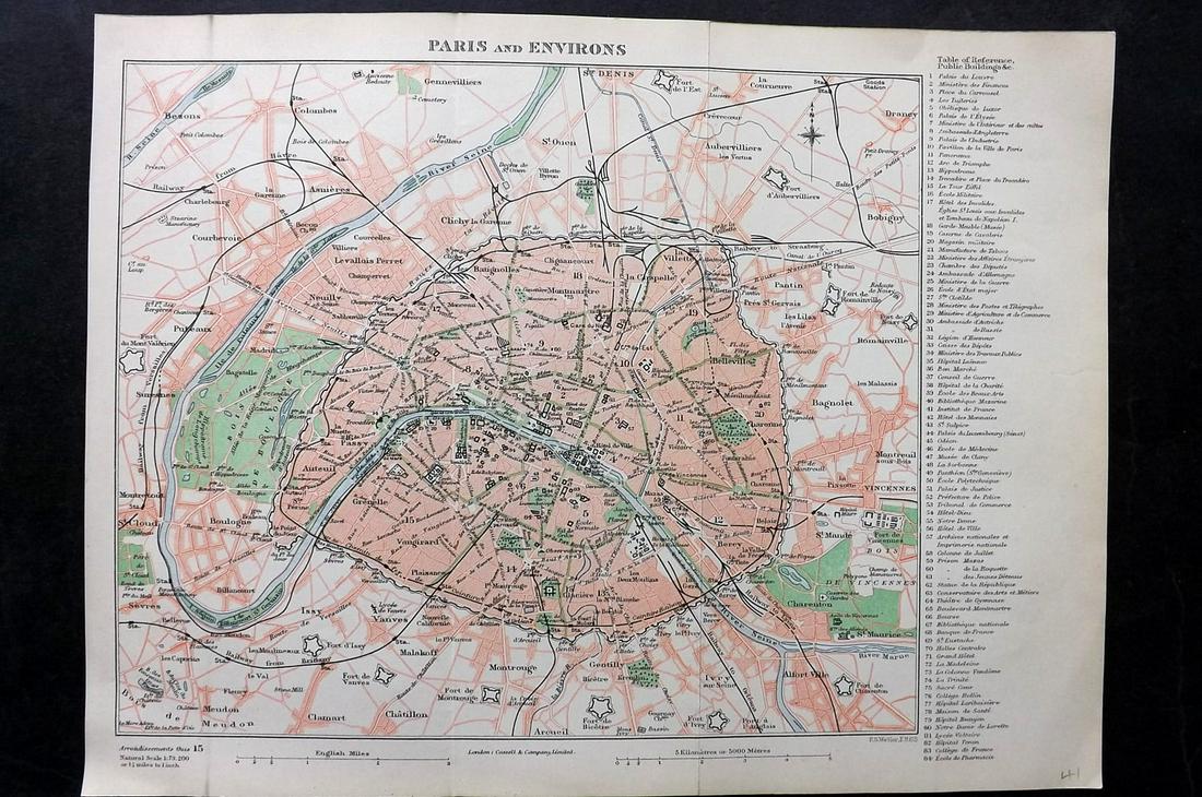 Weller, F. S. 1894 Antique Map. Paris and Environs (1 of 2)