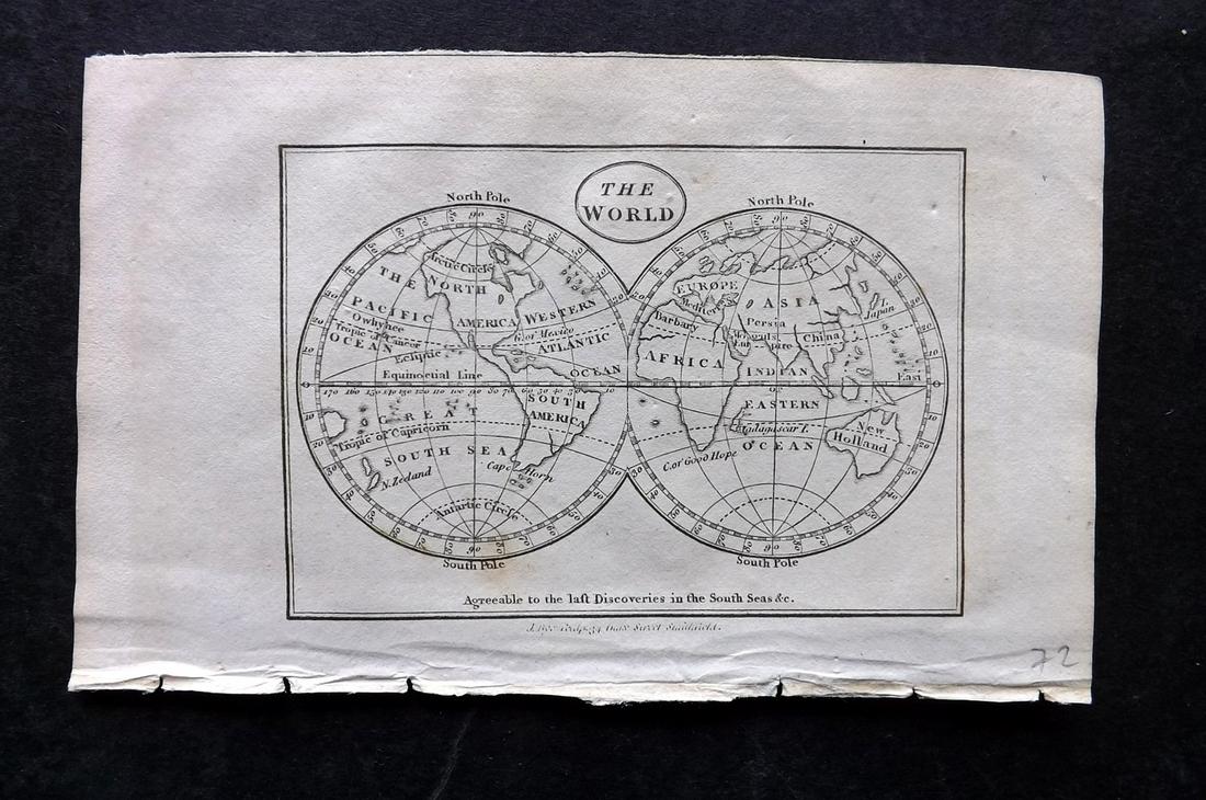 Turner, Richard 1814 Miniature Map. The World Hemispheres (1 of 2)