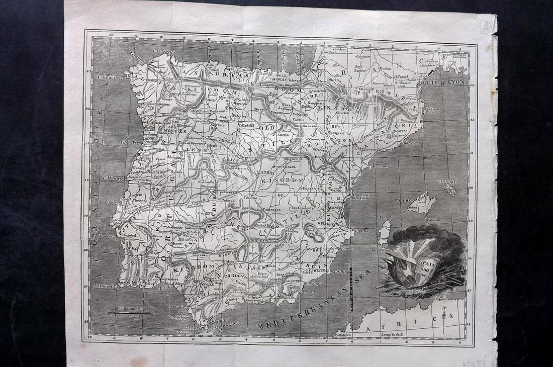 Baines, Edward 1817 Antique Map. Spain and Portugal (1 of 2)