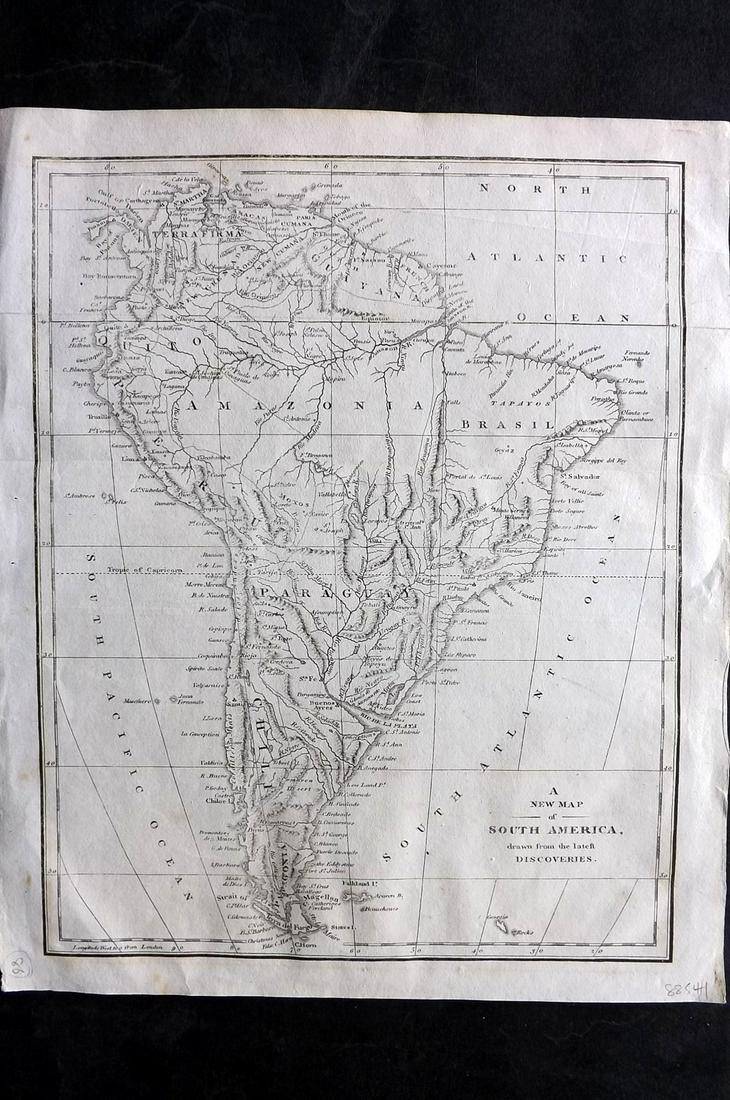 Cooke, George A. C1805 Map. South America: Copper Engraved Map Published 1801-07 by Macdonald & Son, London for "Modern and Authentic System of Universal Geography" By George A. Cooke. Paper Size: 12 x 9.5 inch (30 x 24cm) Good Condition