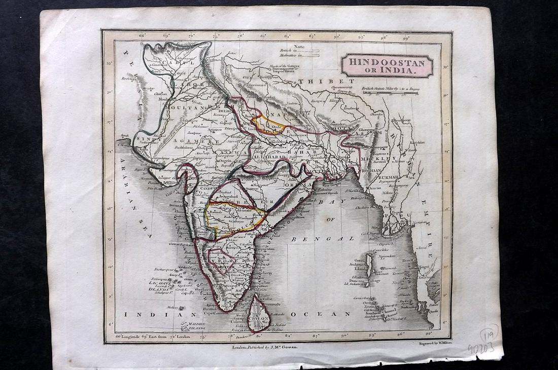 Barclay & Milton C1810 Antique Map. Hindoostan or India (1 of 2)