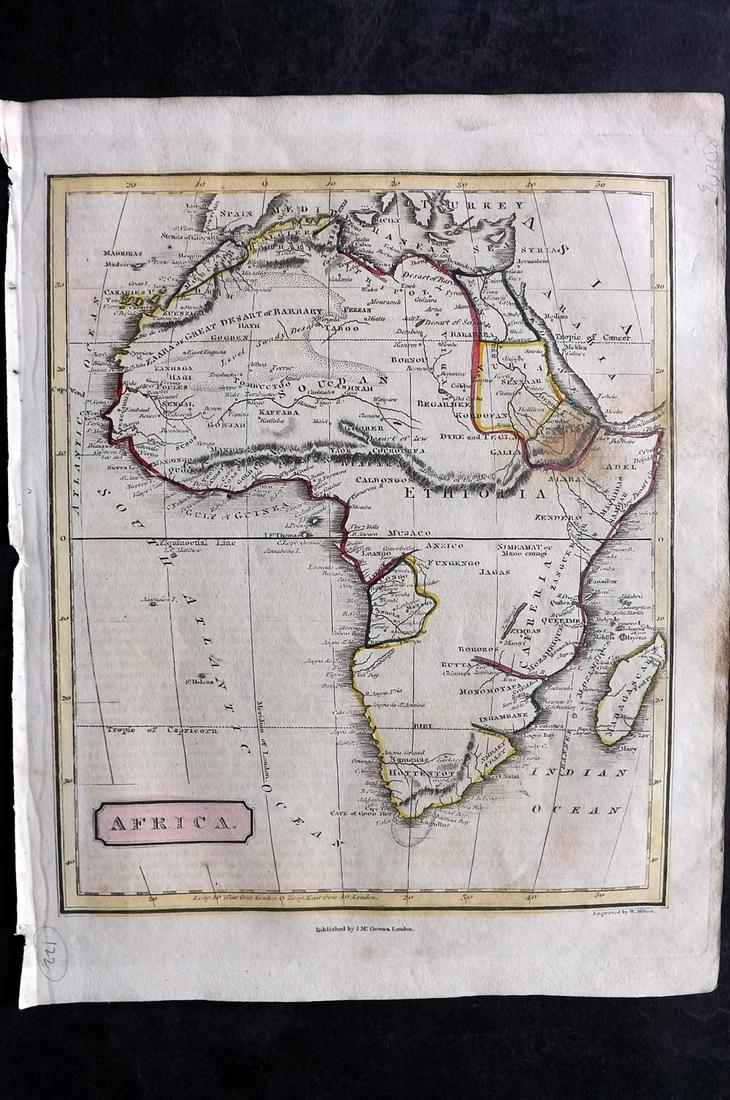 Barclay & Milton C1810 Antique Map. Africa: Copper Engraved Map Published C1810, London for "Barclay's Universal Dictionary" by James Barclay. Original outline hand colour. Maps Engraved by W. Milton. Paper Size: 10.5 x 8.5 inch (27 x 22cm) Min