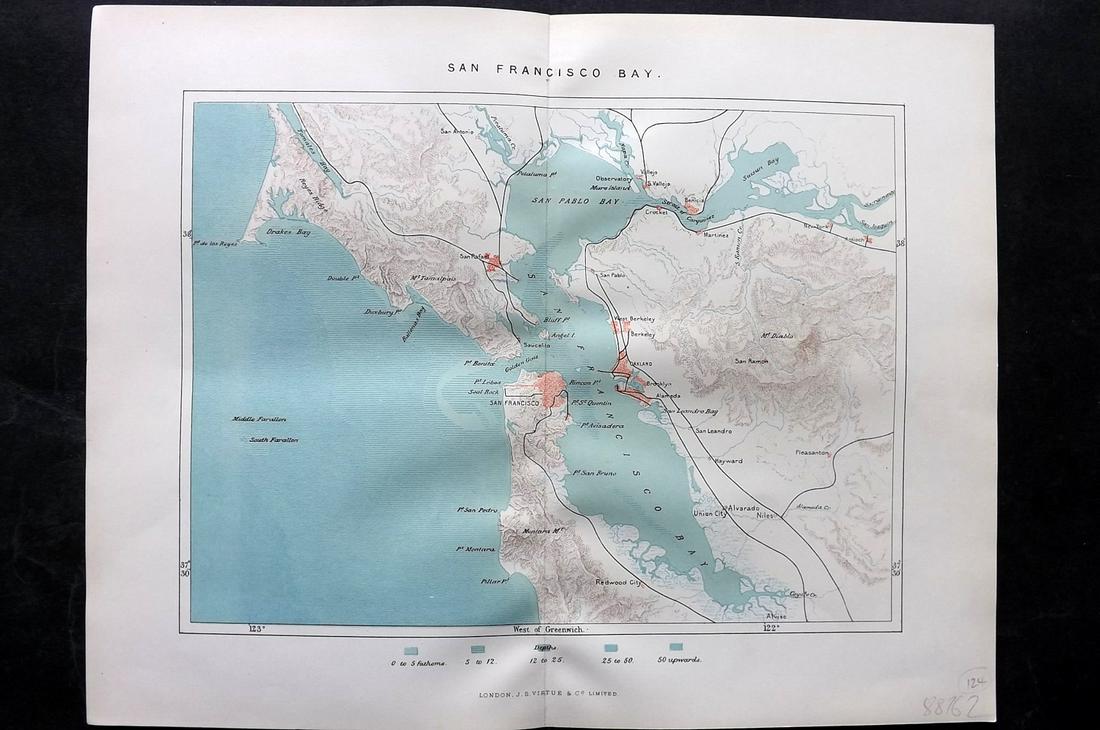 Reclus, Elisee 1893 Map. San Francisco Bay, California, USA (1 of 2)