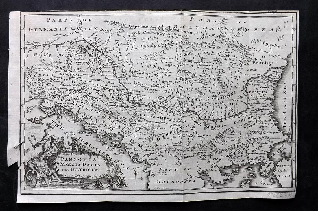 Sale & Psalmanazar C1750 Map. Pannonia Moesia Davia and Illyricum Turkey Greece: Copper Plate Published 1747-68, London for "An Universal history, from the earliest account of time..." by George Sale, George Psalmanazar et al. Paper Size: 12.5 x 8 inch (32 x 20cm) Good Condition