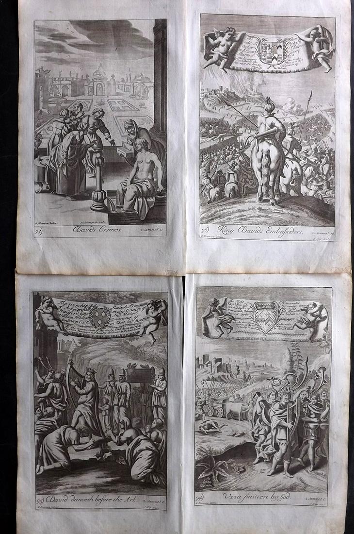Blome, Richard C1720 Lot of 4 Folio Antique Religious Prints: Folio Copper Plates Published C1720 by M. Cooper, London for "The History of the Holy Bible" by Richard Blome. Some of the best Artist's of the time were commissioned to Engrave the images, including 