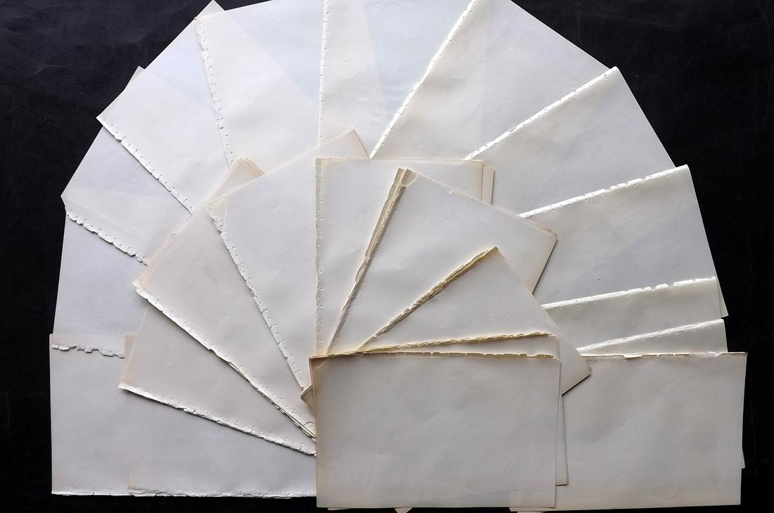 Old Paper, Bookbinding 1875 Lot of 50 Uniform Stock Paper Sheets, 8vo: Lot of Uniform Stock Paper Sheets. Made in Britain in 1875. 8vo. Paper Size: 9.5 x 6.5 inch (24 x 16cm) All with very faint library stamp in top corner to one side only. Could be trimmed off. Otherwis