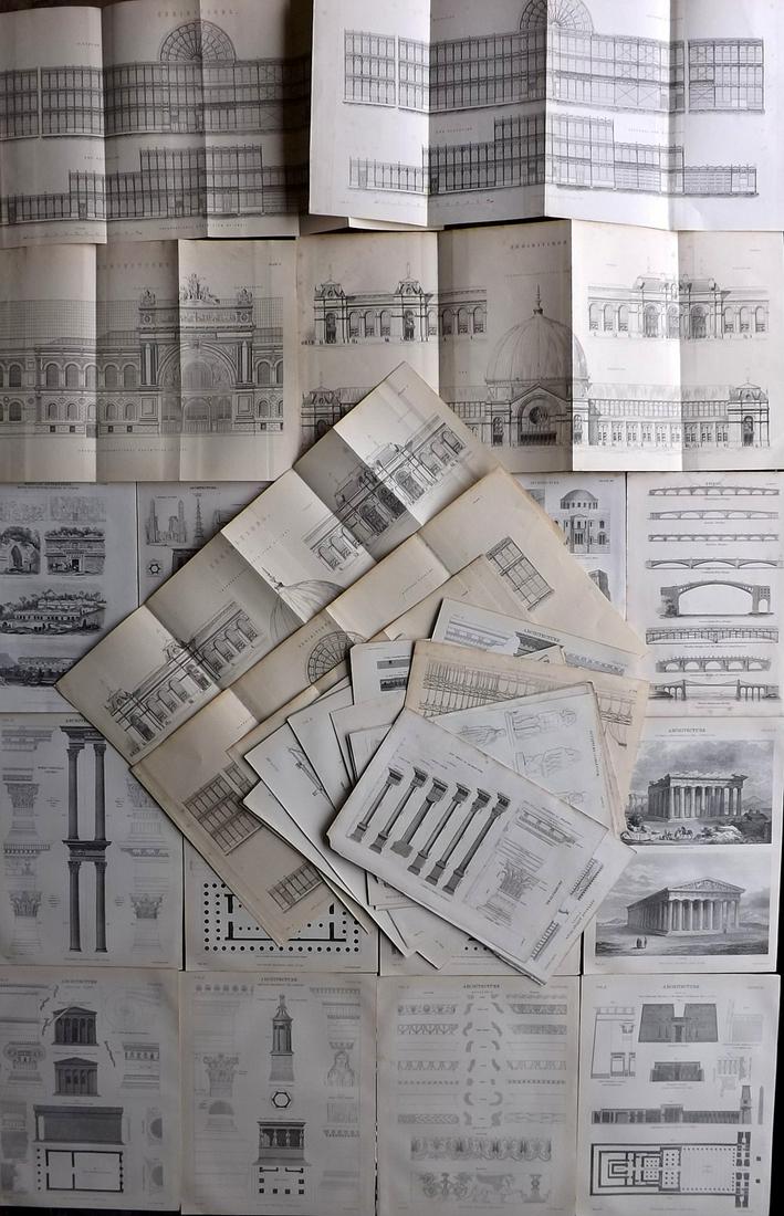Architecture 19th Cent. Lot of 42 Antique Prints (1 of 6)