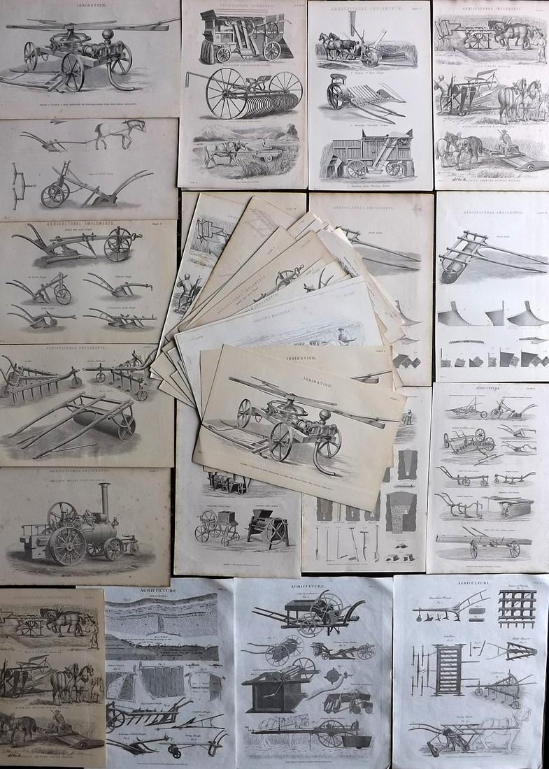 Agriculture & Farming 19th Cent. Lot of 42 Antique Prints: Occasional duplicates. Copper, Steel Engravings and Woodblocks. Examples by The Oxford Encyclopedia, The National Encyclopedia and Blackie's Popular Encyclopedia. Paper Size: Up to 10.5 x 8 inch (27 x