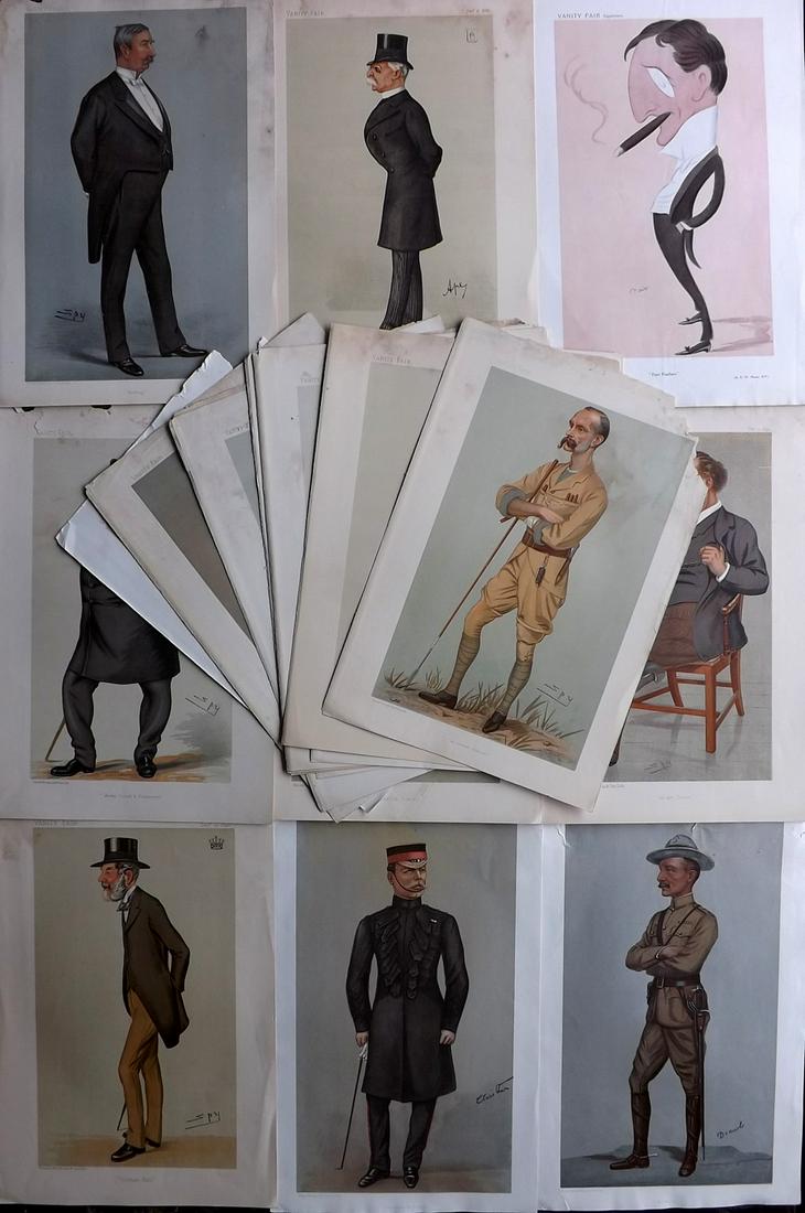 Vanity Fair Prints 19th Cent. Lot of 21 Spy etc Cartoons (Faults): Chromolithograph Published 1869-1914, London for "Vanity Fair" Paper Size: 15 x 10 inch (38 x 25cm) Approx. All with faults to varying degrees, sometimes only minor. Images generelly fine