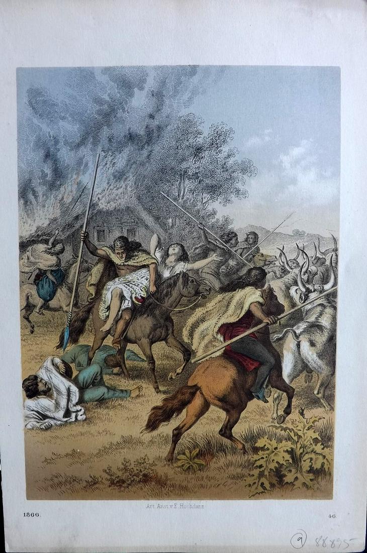 Hoffmann, Carl 1866 Hand Col Print. Mapuche Gauchos, Buenos Aires, Argentina 46 (1 of 2)