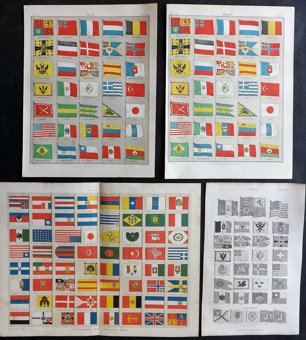 Flags C1870-90's Lot of 4 Antique Prints (1 of 2)